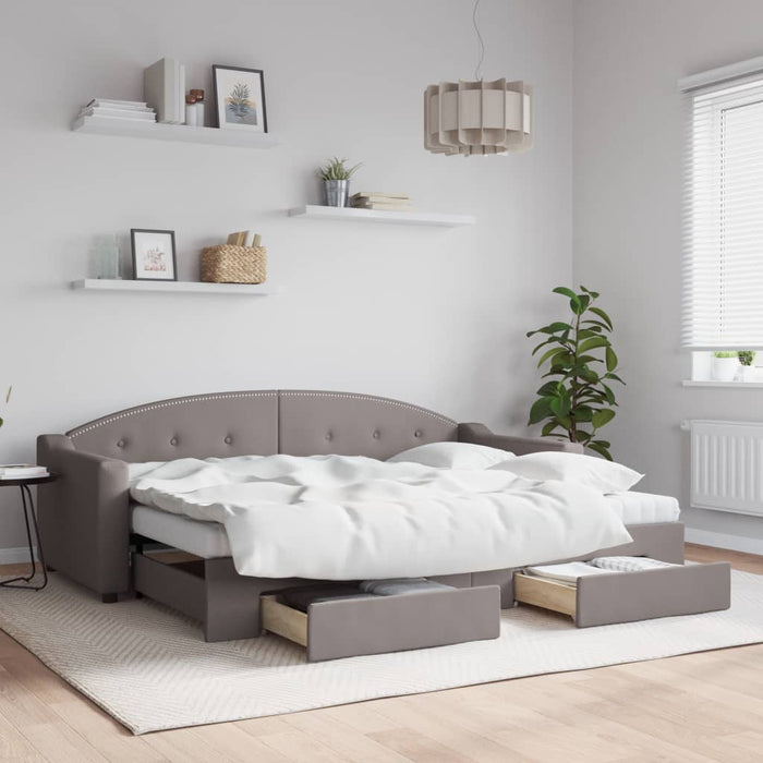 Pat de zi cu extensie și sertare, gri taupe, 80x200 cm, textil - WALTI WALTI