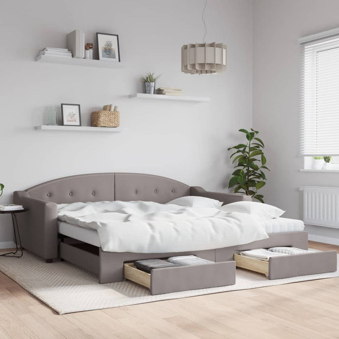 Pat de zi cu extensie și sertare, gri taupe, 100x200 cm, textil - WALTI WALTI