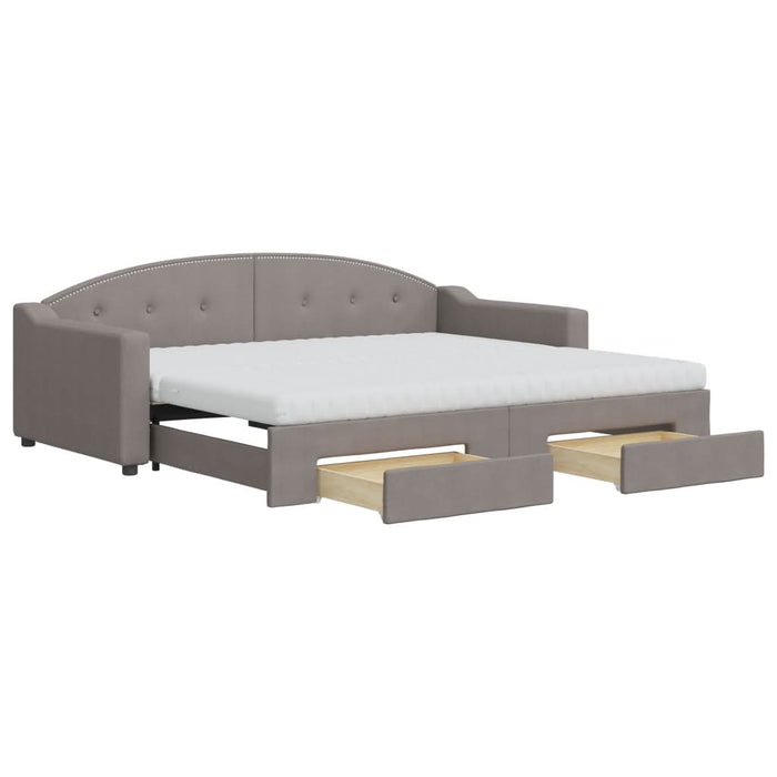 Pat de zi cu extensie și sertare, gri taupe, 90x200 cm, textil - WALTI WALTI
