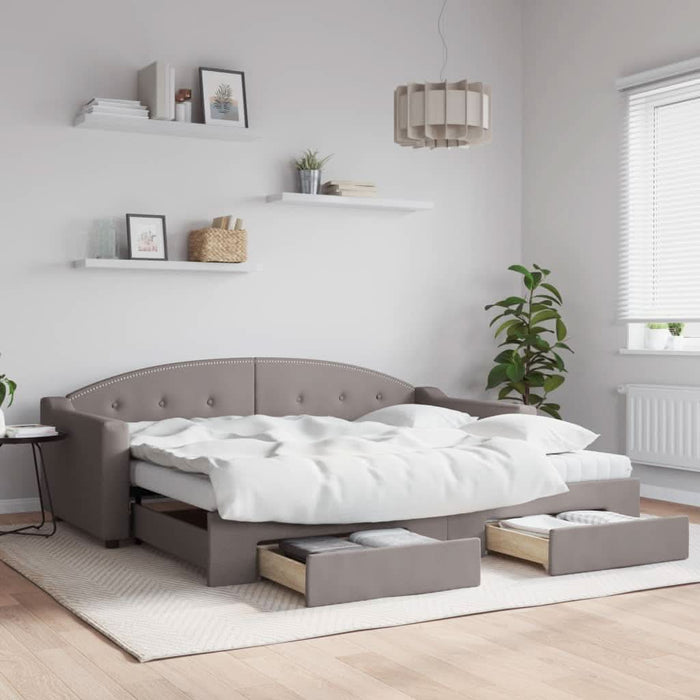Pat de zi cu extensie și sertare, gri taupe, 90x200 cm, textil - WALTI WALTI