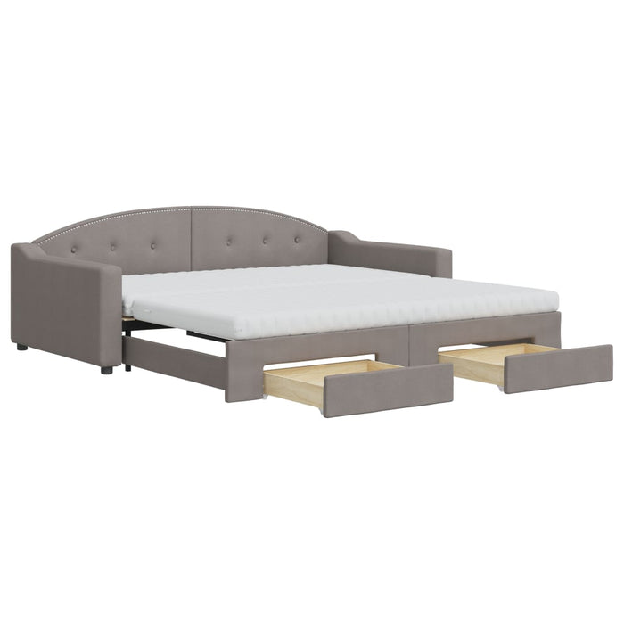 Pat de zi cu extensie și sertare, gri taupe, 100x200 cm, textil - WALTI WALTI