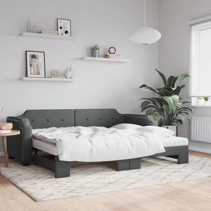 Pat de zi cu extensie și saltele, gri închis, 100x200 cm textil - WALTI WALTI