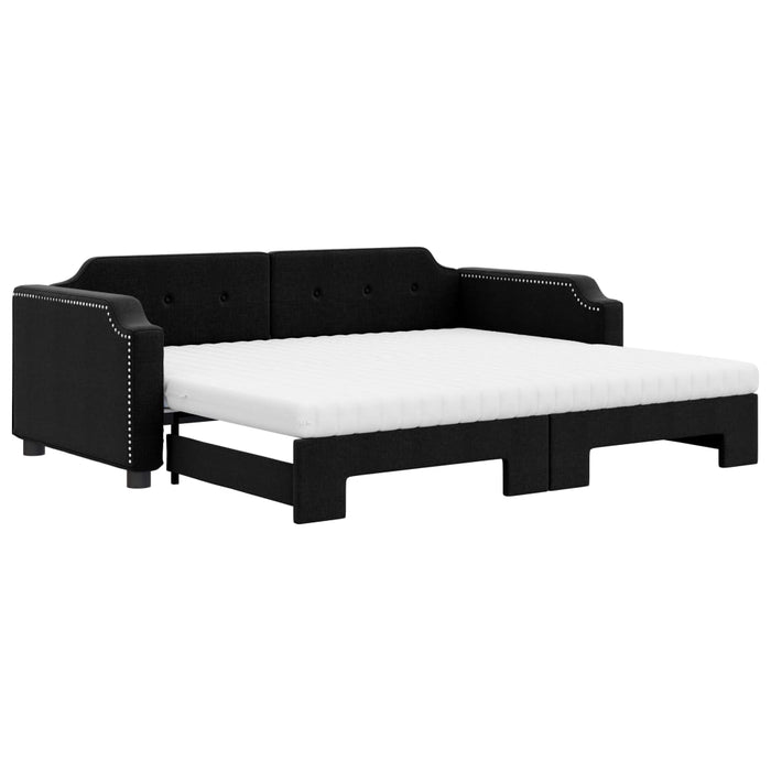 Pat de zi cu extensie și saltele, negru, 100x200 cm, textil - WALTI WALTI