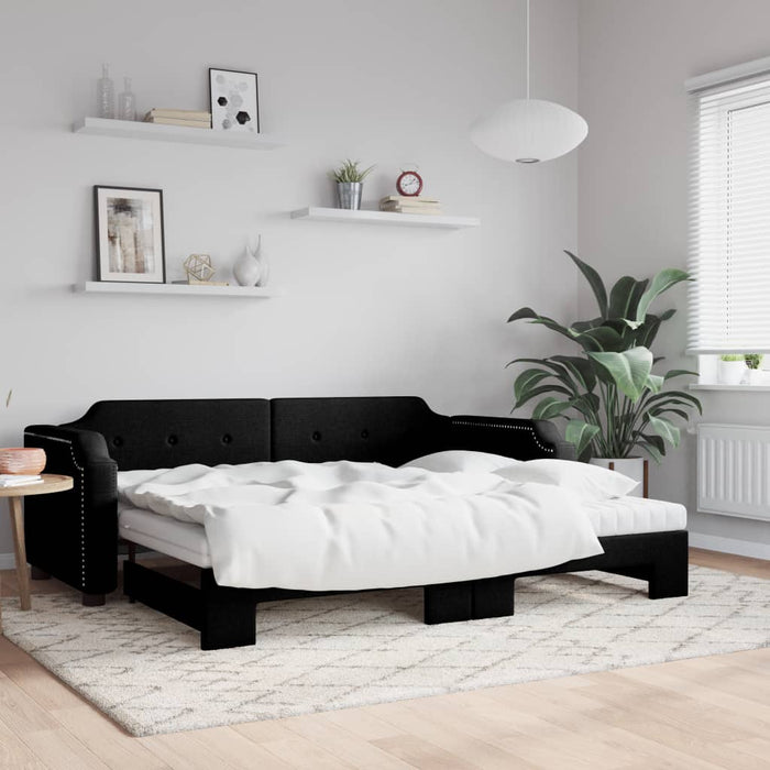 Pat de zi cu extensie și saltele, negru, 100x200 cm, textil - WALTI WALTI