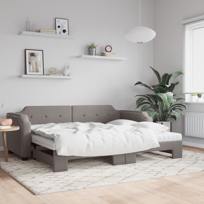 Pat de zi cu extensie și saltele, gri taupe, 100x200 cm, textil - WALTI WALTI
