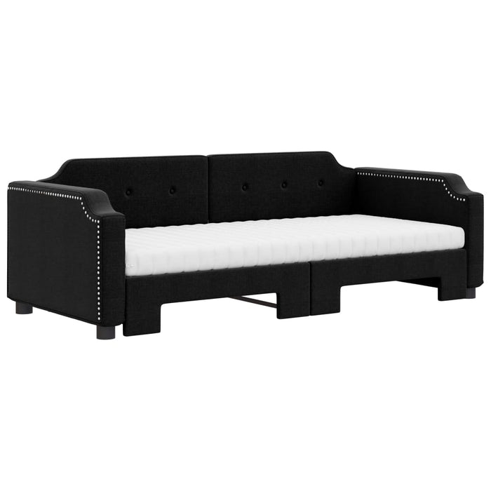 Pat de zi cu extensie și saltele, negru, 90x190 cm, textil - WALTI WALTI
