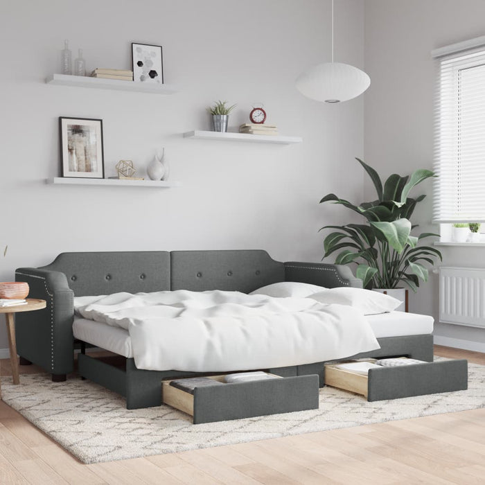 Pat de zi cu extensie și sertare, gri închis, 90x200 cm textil - WALTI WALTI