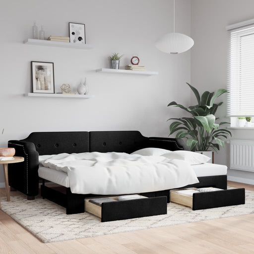 Pat de zi cu extensie și sertare, negru, 100x200 cm, textil - WALTI WALTI