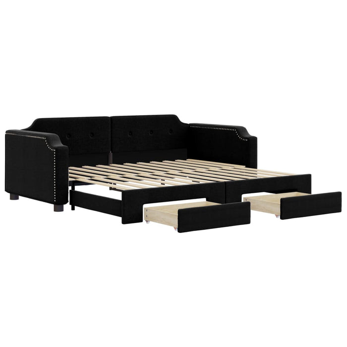 Pat de zi cu extensie și sertare, negru, 90x190cm, textil - WALTI WALTI