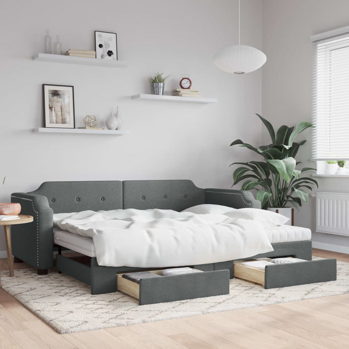 Pat de zi cu extensie și sertare, gri închis, 80x200 cm textil - WALTI WALTI