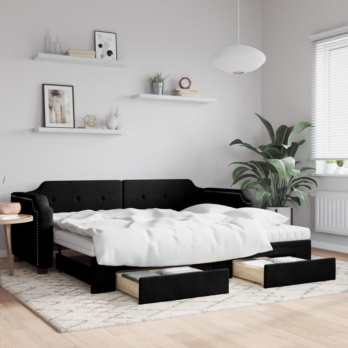 Pat de zi cu extensie și sertare, negru, 80x200 cm, textil - WALTI WALTI