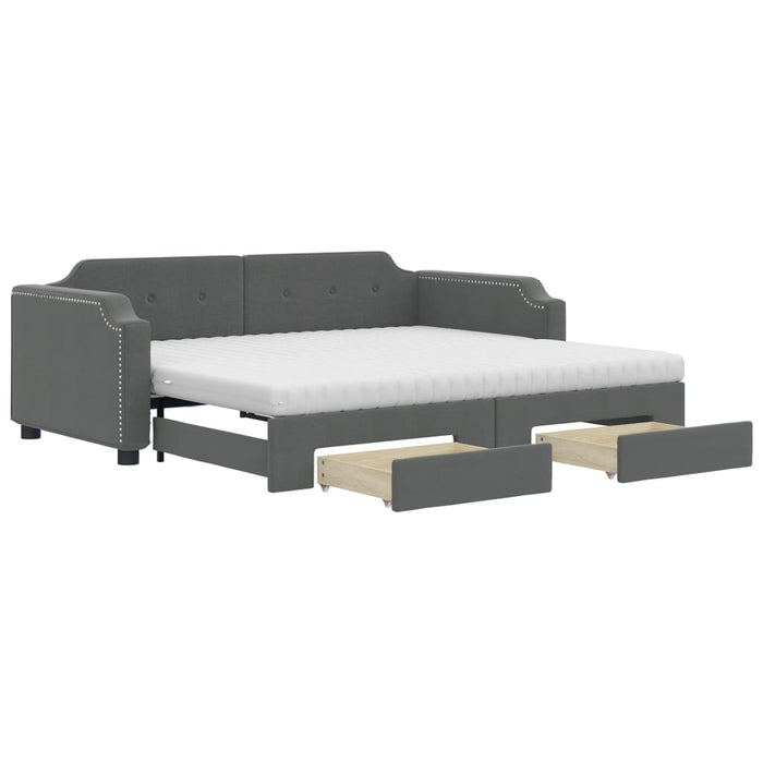 Pat de zi cu extensie și sertare, gri închis, 90x200 cm textil - WALTI WALTI