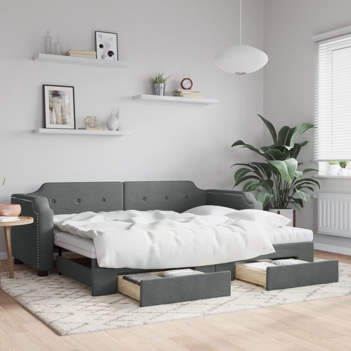 Pat de zi cu extensie și sertare, gri închis, 90x200 cm textil - WALTI WALTI