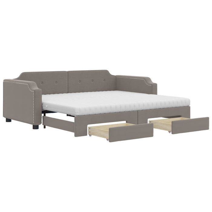 Pat de zi cu extensie și sertare, gri taupe, 90x200 cm, textil - WALTI WALTI