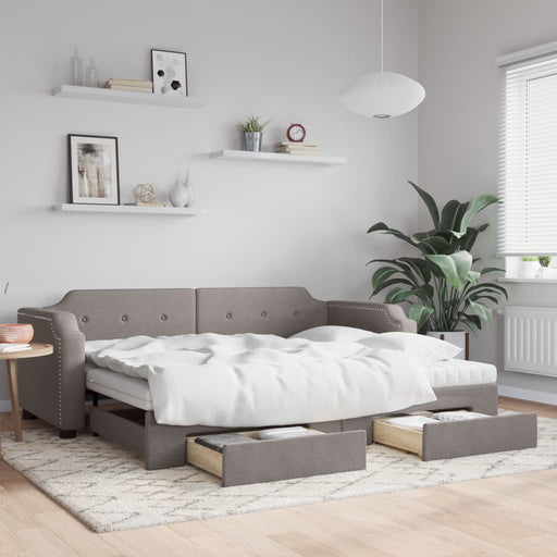 Pat de zi cu extensie și sertare, gri taupe, 90x200 cm, textil - WALTI WALTI