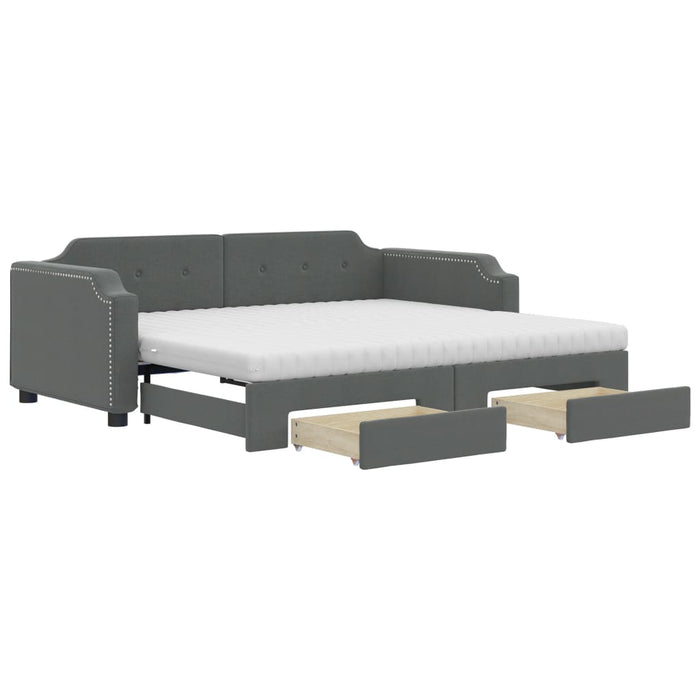 Pat de zi cu extensie și sertare, gri închis, 100x200 cm textil - WALTI WALTI