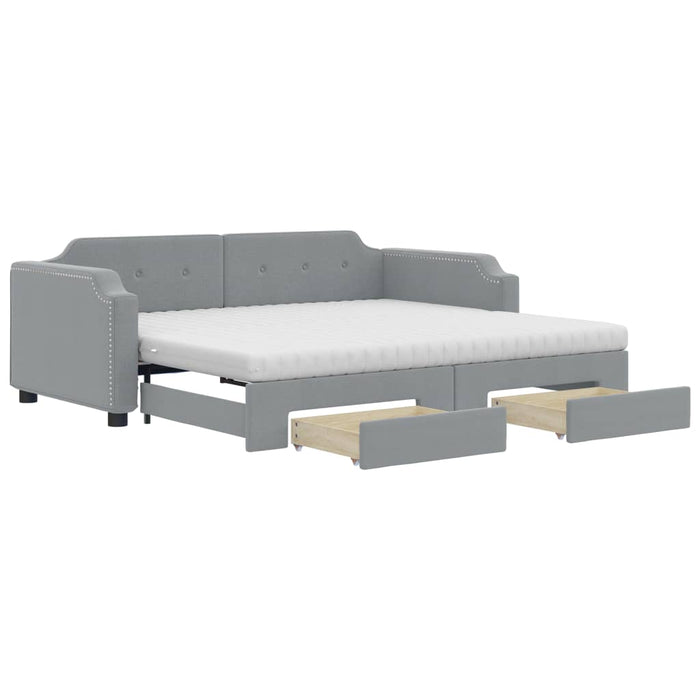 Pat de zi cu extensie și sertare, gri deschis, 90x190cm, textil - WALTI WALTI