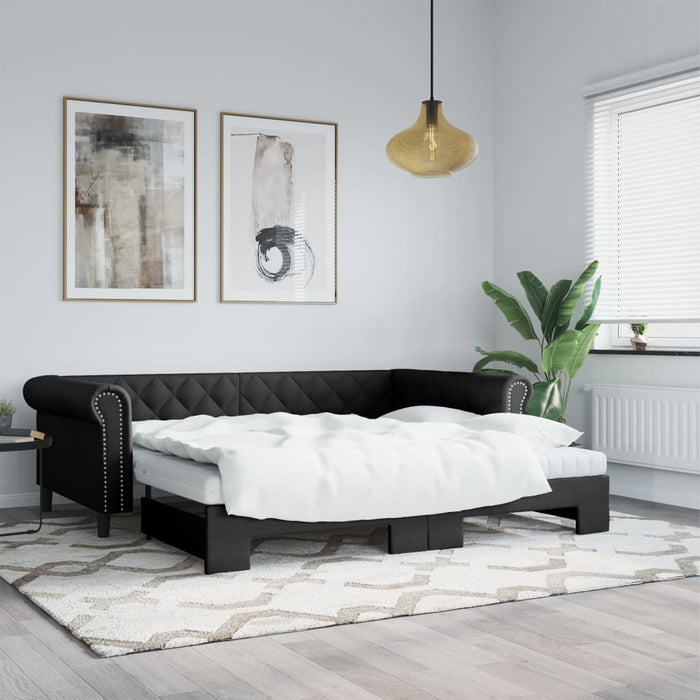 Pat de zi cu extensie, negru, 90x200 cm, piele ecologică - WALTI WALTI
