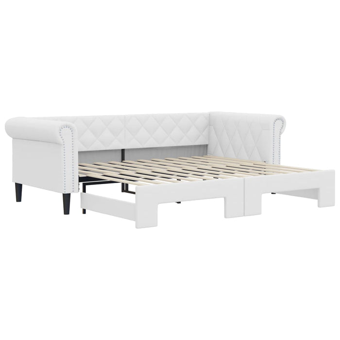 Pat de zi cu extensie, alb, 90x200 cm, piele ecologică WALTI