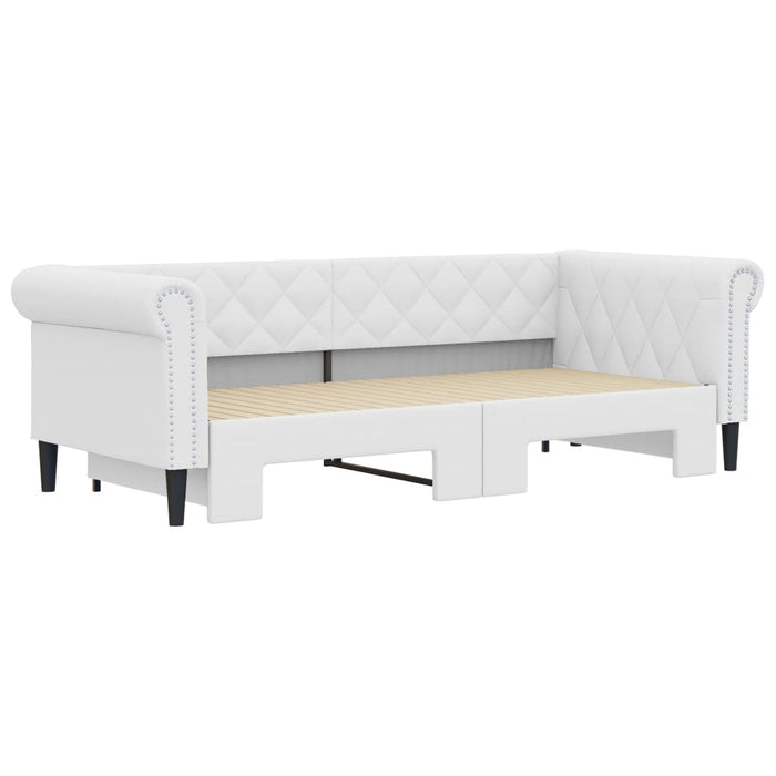 Pat de zi cu extensie, alb, 90x200 cm, piele ecologică WALTI