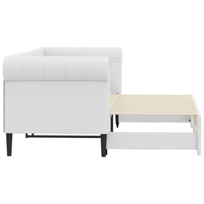 Pat de zi cu extensie, alb, 90x200 cm, piele ecologică WALTI