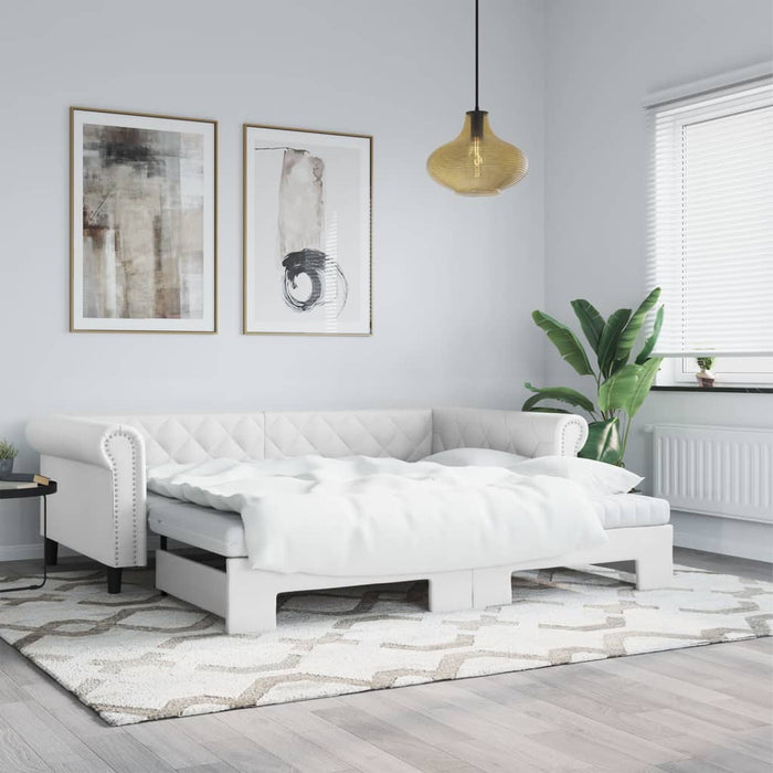 Pat de zi cu extensie, alb, 90x200 cm, piele ecologică WALTI
