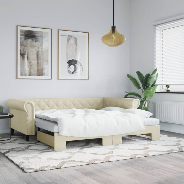 Pat de zi cu extensie, crem, 90x200 cm, piele ecologică WALTI