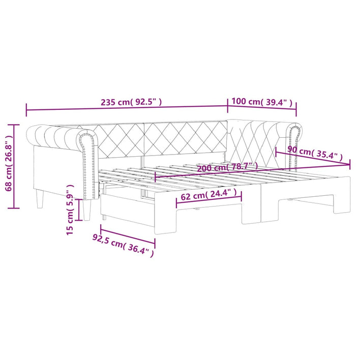 Pat de zi cu extensie, cappuccino, 90x200 cm, piele ecologică WALTI