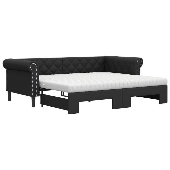 Pat de zi cu extensie și saltele negru 90x200cm piele ecologică - WALTI WALTI