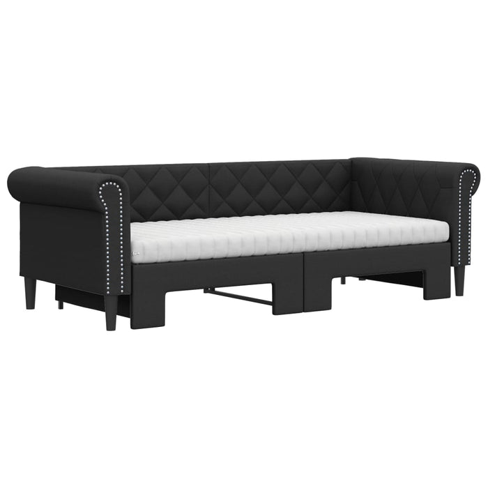 Pat de zi cu extensie și saltele negru 90x200cm piele ecologică - WALTI WALTI