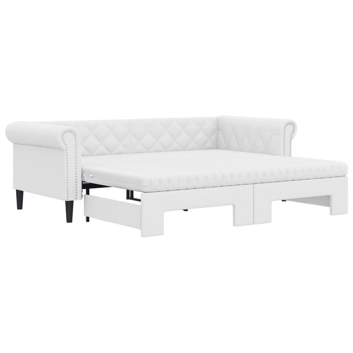 Pat de zi cu extensie și saltele alb 90x200 cm piele ecologică - WALTI WALTI