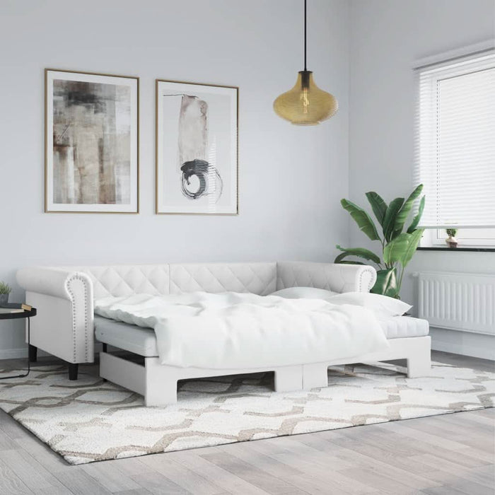 Pat de zi cu extensie și saltele alb 90x200 cm piele ecologică - WALTI WALTI
