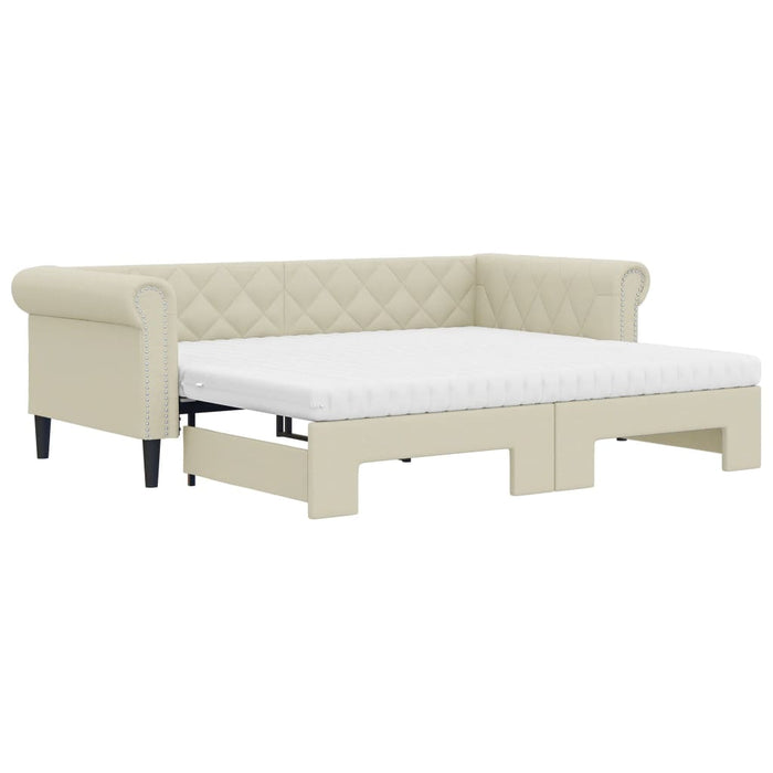 Pat de zi cu extensie și saltele crem 90x200 cm piele ecologică WALTI