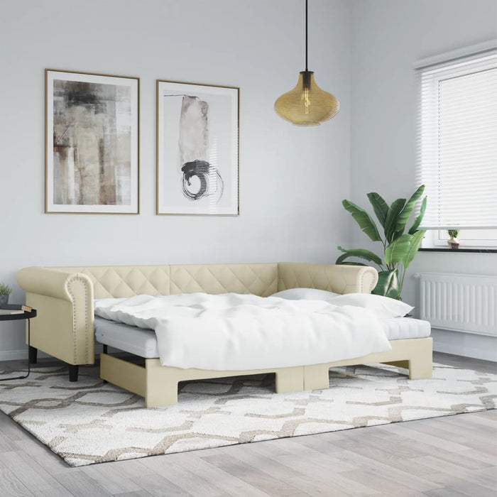 Pat de zi cu extensie și saltele crem 90x200 cm piele ecologică WALTI