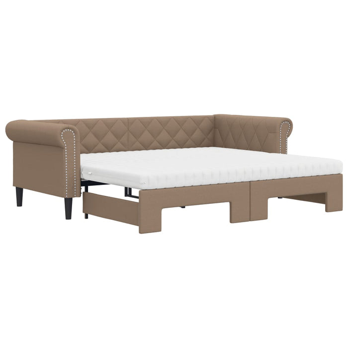 Pat de zi cu extensie și saltele cappuccino 90x200 cm piele eco WALTI