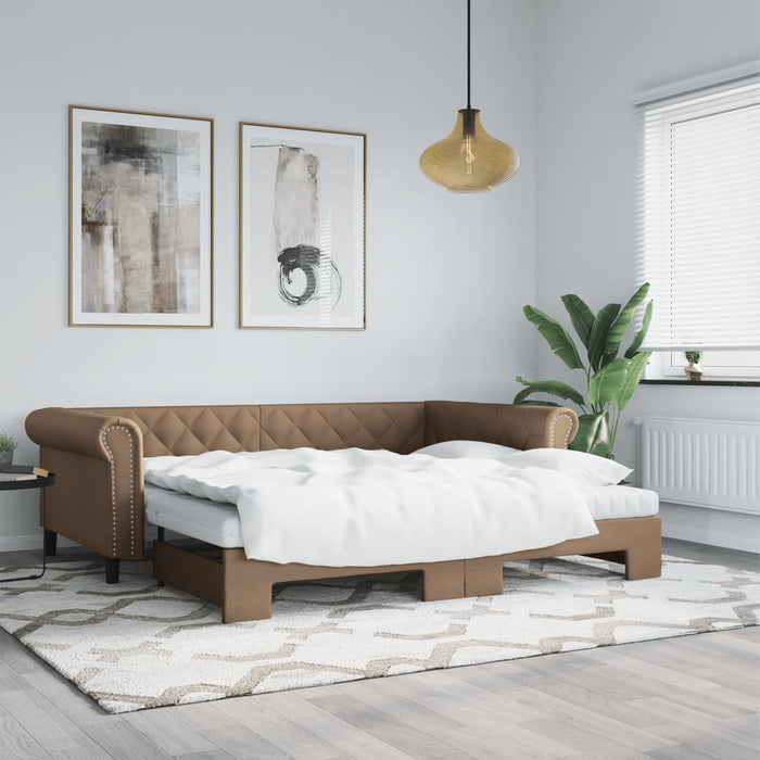 Pat de zi cu extensie și saltele cappuccino 90x200 cm piele eco WALTI