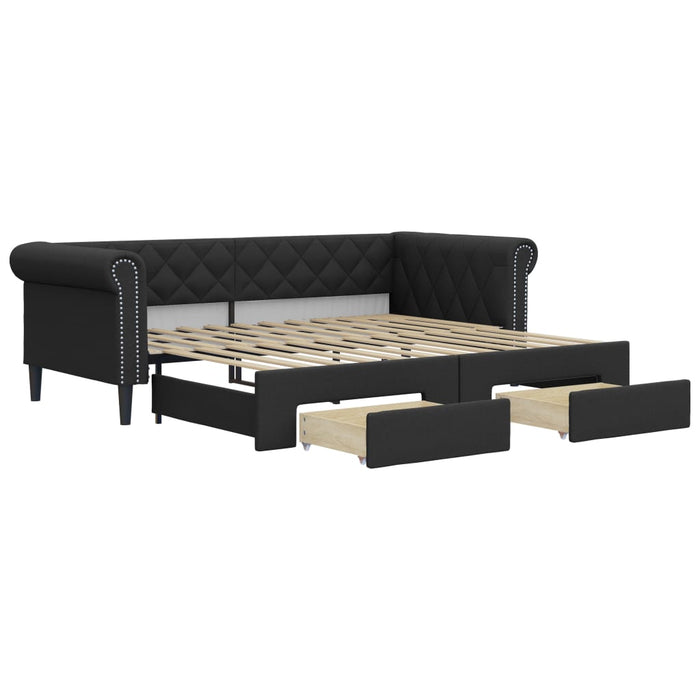 Pat de zi cu extensie și sertare negru 90x200cm piele ecologică - WALTI WALTI