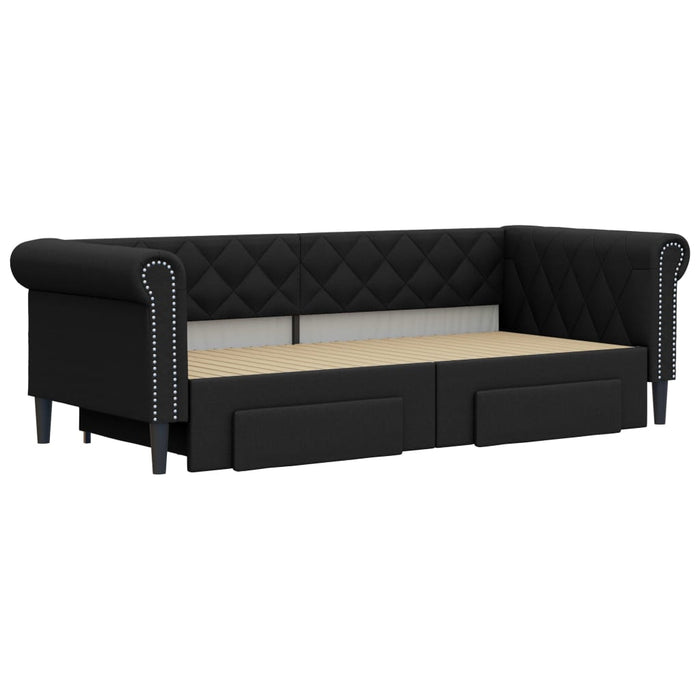 Pat de zi cu extensie și sertare negru 90x200cm piele ecologică - WALTI WALTI