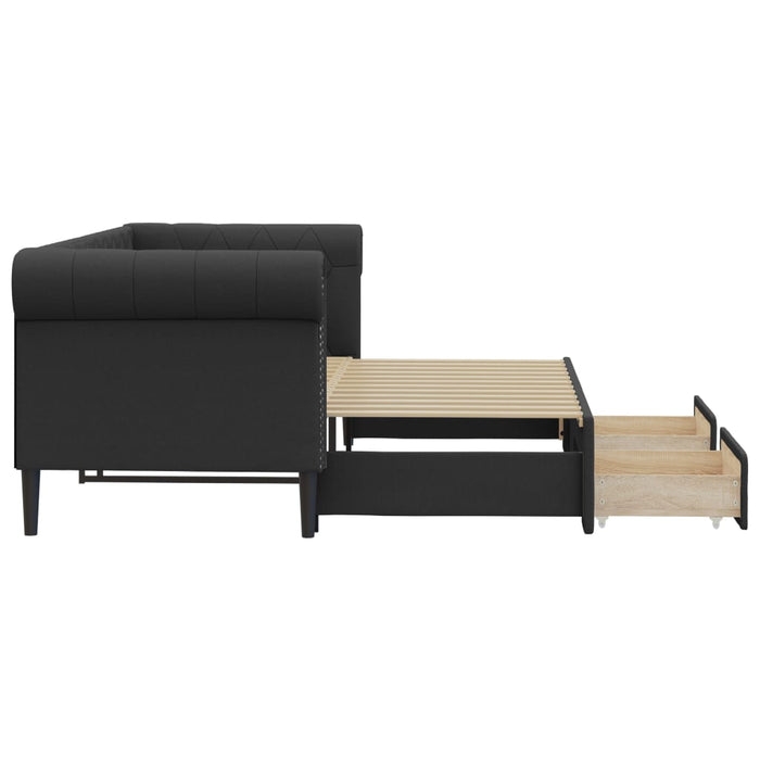 Pat de zi cu extensie și sertare negru 90x200cm piele ecologică - WALTI WALTI