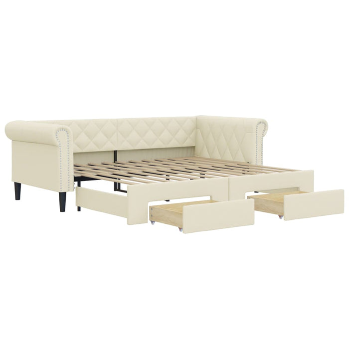 Pat de zi cu extensie și sertare crem 90x200 cm piele ecologică WALTI