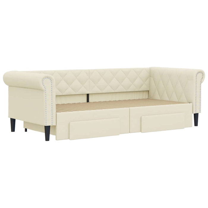 Pat de zi cu extensie și sertare crem 90x200 cm piele ecologică WALTI