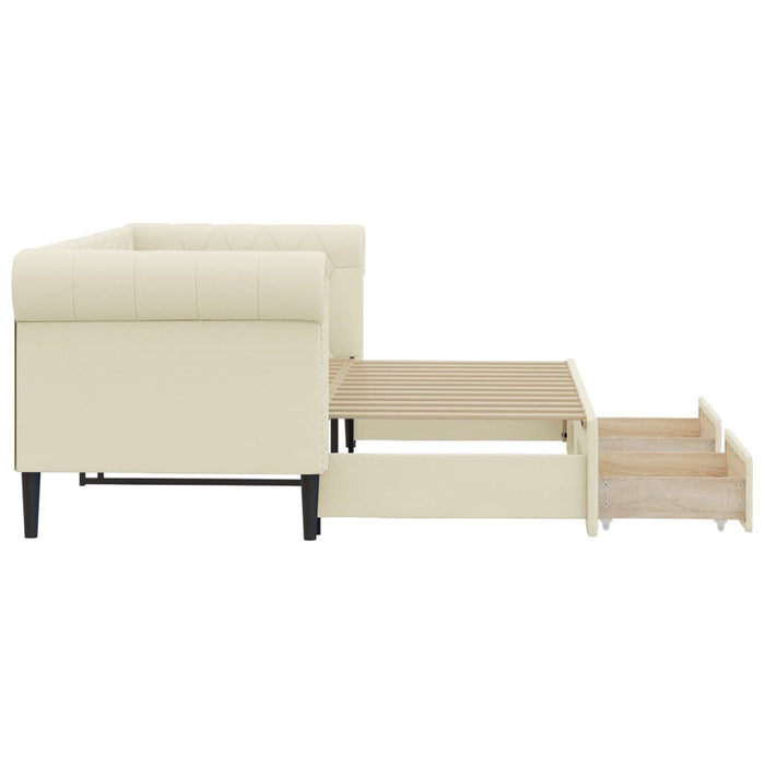 Pat de zi cu extensie și sertare crem 90x200 cm piele ecologică WALTI