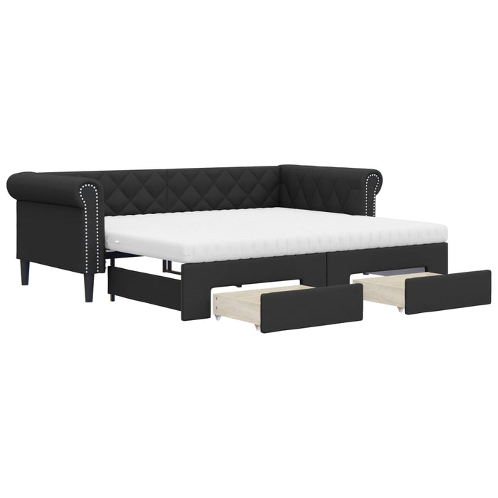 Pat de zi cu extensie și sertare negru 90x200cm piele ecologică - WALTI WALTI