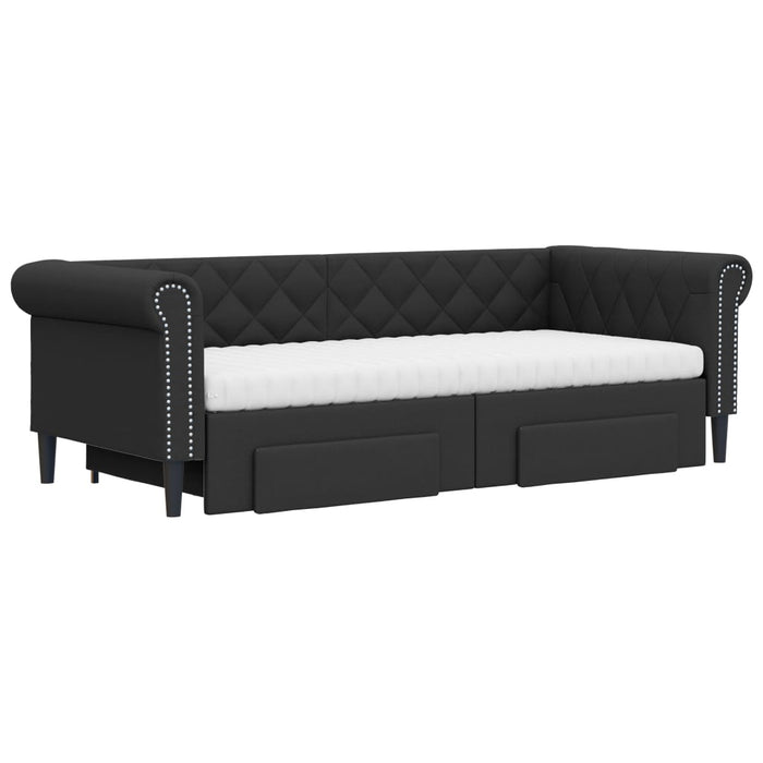 Pat de zi cu extensie și sertare negru 90x200cm piele ecologică - WALTI WALTI