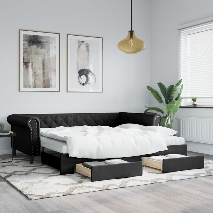 Pat de zi cu extensie și sertare negru 90x200cm piele ecologică - WALTI WALTI