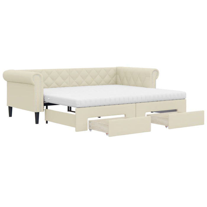Pat de zi cu extensie și sertare crem 90x200 cm piele ecologică WALTI