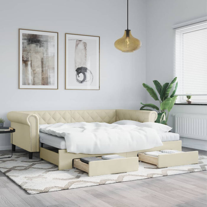 Pat de zi cu extensie și sertare crem 90x200 cm piele ecologică WALTI