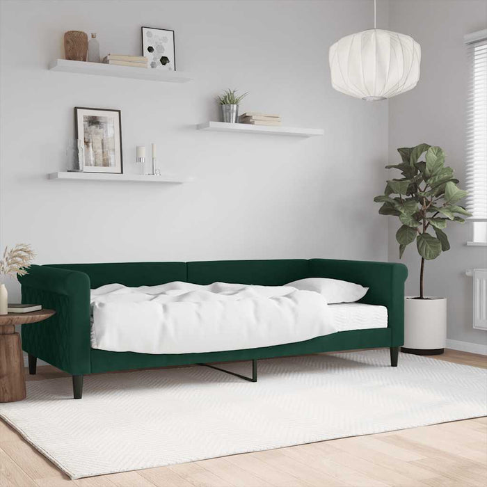 Pat de zi cu saltea, verde închis, 90x200 cm, catifea WALTI