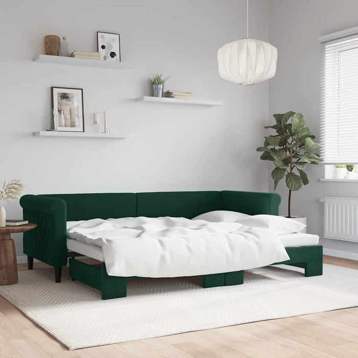 Pat de zi cu extensie, verde închis, 80x200 cm, catifea WALTI