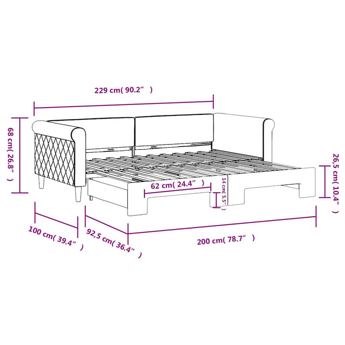 Pat de zi cu extensie, albastru, 90x200 cm, catifea WALTI